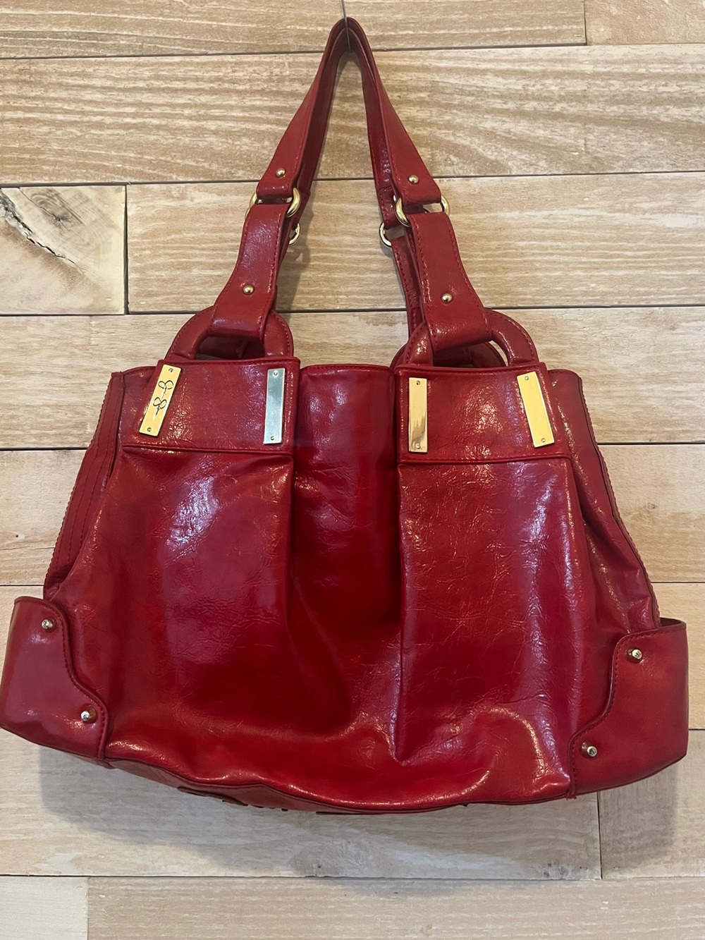 Jessica Simpson Red Leather Shoulder Bag with Gold Accents Y2K